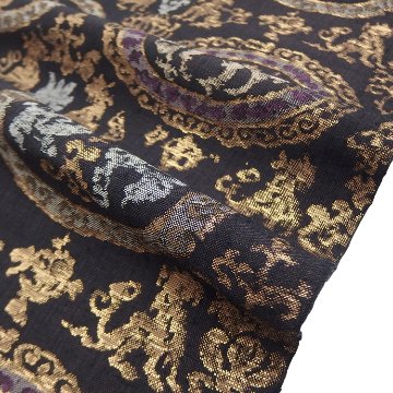 ＜お仕立て代込＞勝山さと子 「鏡裏鳳凰文」 千成堂別注 九寸名古屋帯 黒紫色の画像