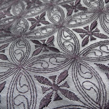 <お仕立て代込>伊と幸×千成堂着物店 「オーガンジー刺繍コート」 羽尺 黒鳶（紫みの濃茶系）の画像