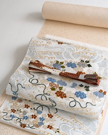 京都丹後の機屋×千成堂着物店 「鱗文」 銀節糸の帯揚げ 白×銀＜即日発送可＞ の画像