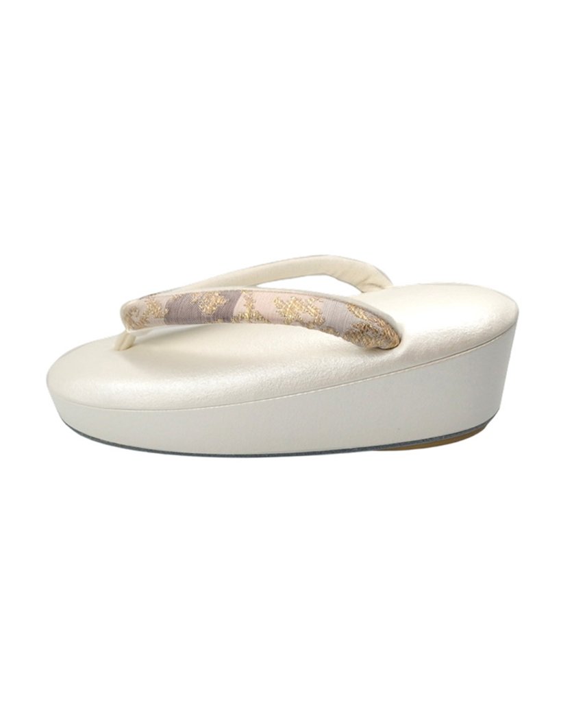 勝山さと子×和小物さくら 草履 「ハンプ×帯地」 千成堂別注 白生成 Mサイズ の画像