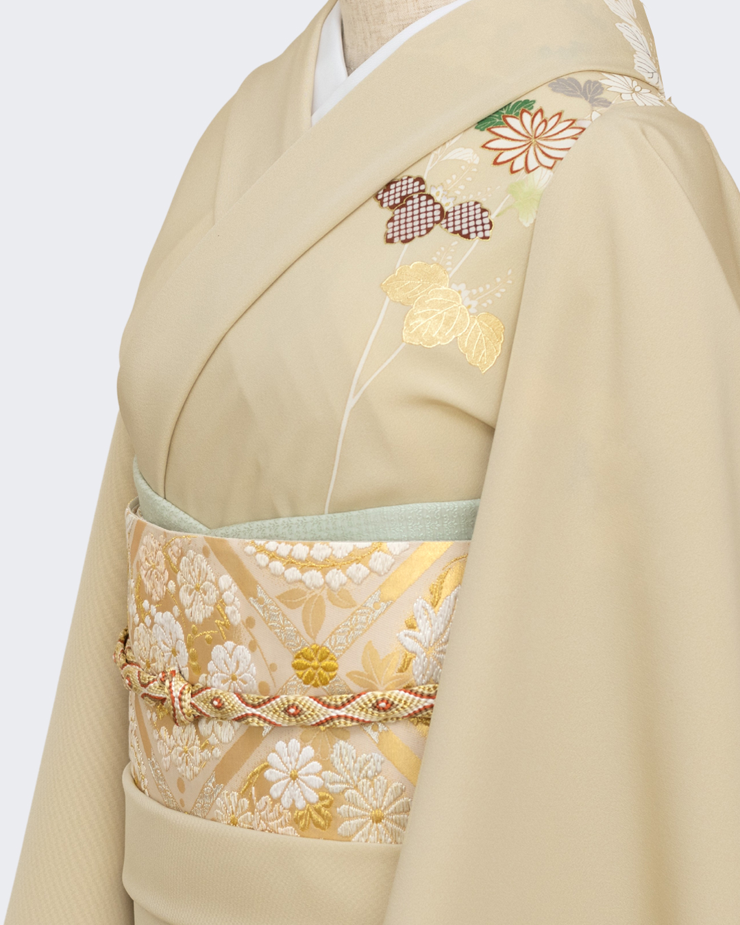 京都丹後の機屋×千成堂着物店 一点もの帯揚げ 「唐草×銀節糸」 青磁鼠×銀＜即日発送可＞ の画像