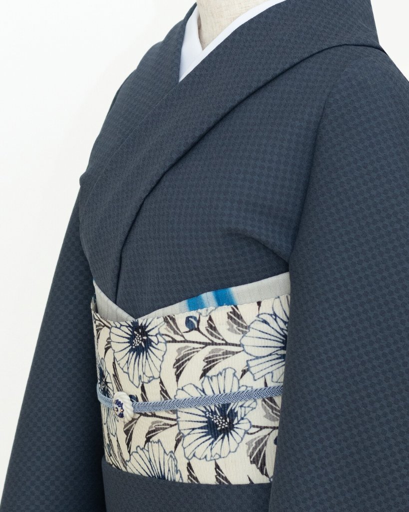 勝山さと子 「おぼろ市松着尺」 千成堂別注 紺鼠色 <お仕立て代込>の画像