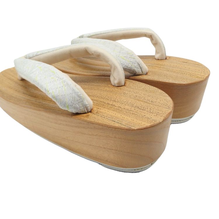 千成堂着物店 胡麻竹の下駄×絞り染の裂 鼻緒 Mサイズ 舟形 白に煤色の画像