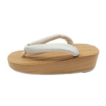 千成堂着物店 胡麻竹の下駄×絞り染の裂 鼻緒 Mサイズ 舟形 白に煤色の画像