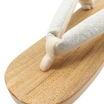 千成堂着物店 胡麻竹の下駄×絞り染の裂 鼻緒 Mサイズ 舟形 白に煤色の画像