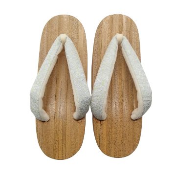 千成堂着物店 胡麻竹の下駄×絞り染の裂 鼻緒 Mサイズ 舟形 白に煤色の画像