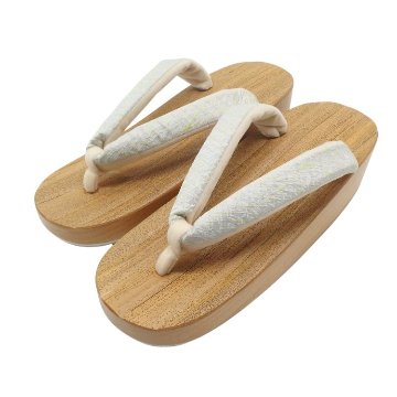 千成堂着物店 胡麻竹の下駄×絞り染の裂 鼻緒 Mサイズ 舟形 白に煤色の画像