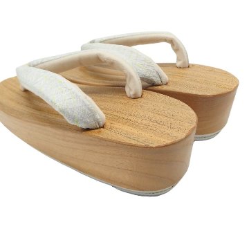 千成堂着物店 胡麻竹の下駄×絞り染の裂 鼻緒 Mサイズ 舟形 白に煤色の画像