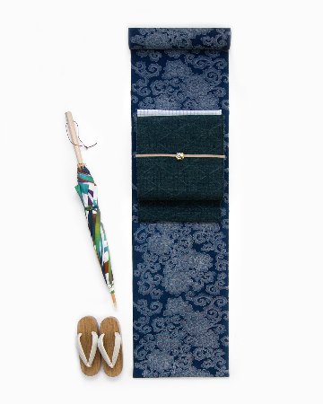 千成堂着物店 胡麻竹の下駄×絞り染の裂 鼻緒 Mサイズ 舟形 白に煤色の画像