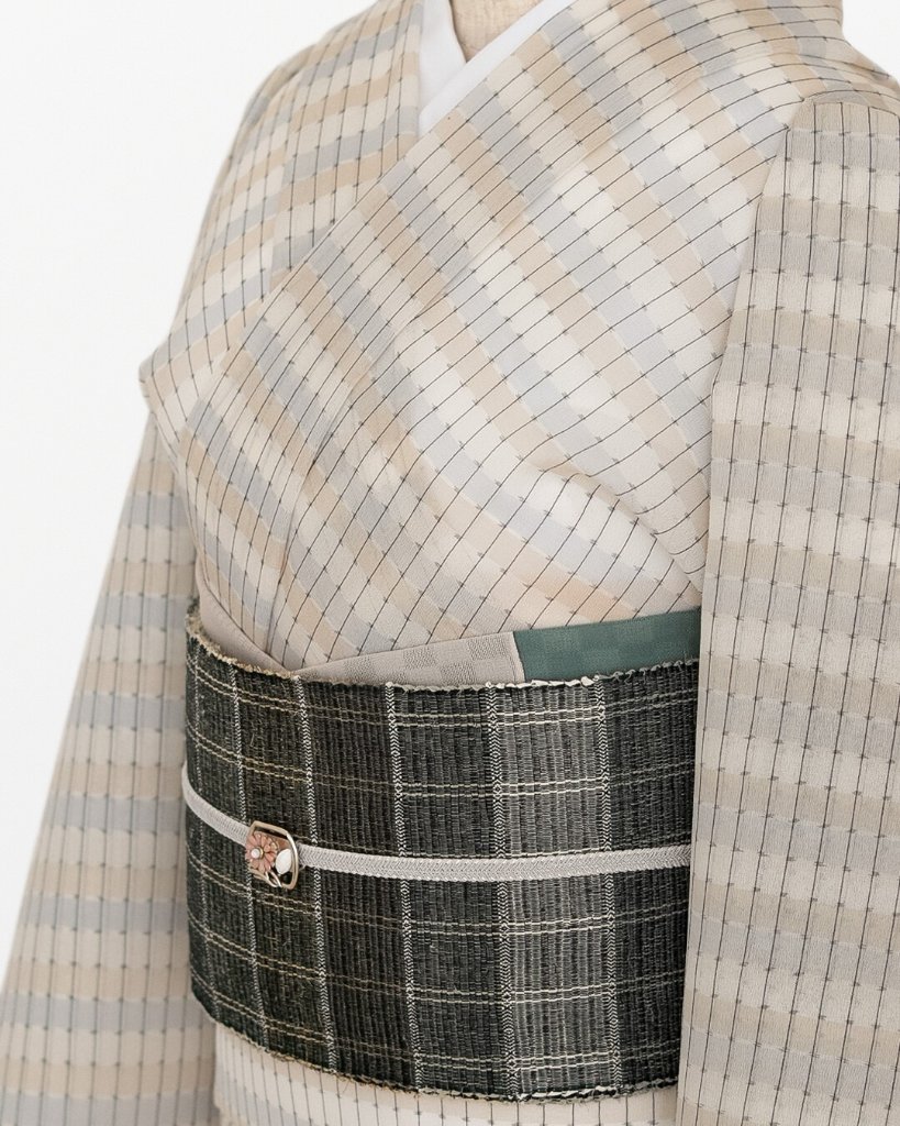  本場琉球絣 「野原俊雄（野原織物工房）/ 壁上布 着尺 （広幅）」 薄藍と桜鼠＜お仕立て代込＞の画像