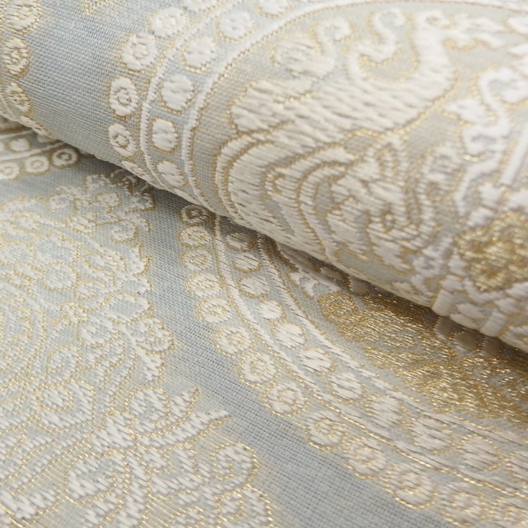 鈴木織物 「向獅子文」 水衣錦 袋帯 灰白色＜お仕立て代込＞の画像