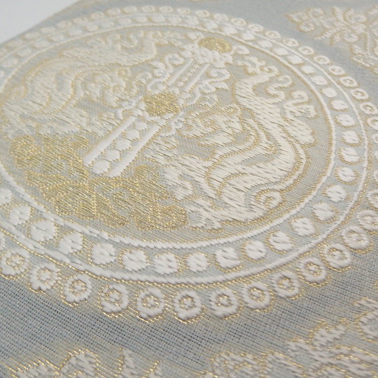 鈴木織物 「向獅子文」 水衣錦 袋帯 灰白色＜お仕立て代込＞の画像