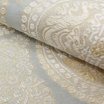 鈴木織物 「向獅子文」 水衣錦 袋帯 灰白色＜お仕立て代込＞の画像