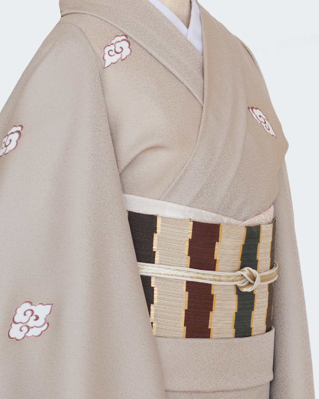 ＜お仕立て代込＞織楽浅野 「襲ね彩綴」 九寸名古屋帯 白橡（しろつるばみ・茶系のベージュ）の画像