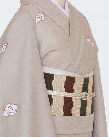 ＜お仕立て代込＞織楽浅野 「襲ね彩綴」 九寸名古屋帯 白橡（しろつるばみ・茶系のベージュ）の画像