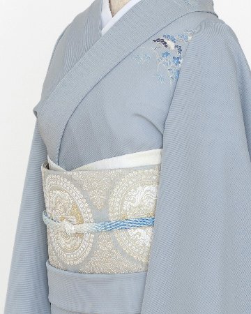 和小物さくら 夏帯締め 綾竹紅梅ぼかしレース 生成色に露草色と白藍 ＜即日発送可＞の画像