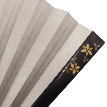 橋爪玲子 漆絵の扇子 「三弁花 白茶・黄」 黒染の竹(黒系)の画像