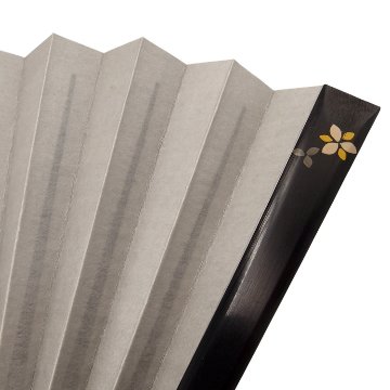 橋爪玲子 漆絵の扇子 「三弁花 白茶・黄」 黒染の竹(黒系)の画像