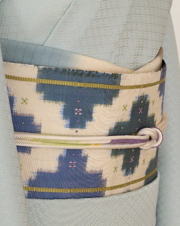 ＜お仕立て代込＞京都丹後の機屋×千成堂着物店 「野蚕白着尺 菱」 青磁鼠（灰グリーン系・色無地） の画像