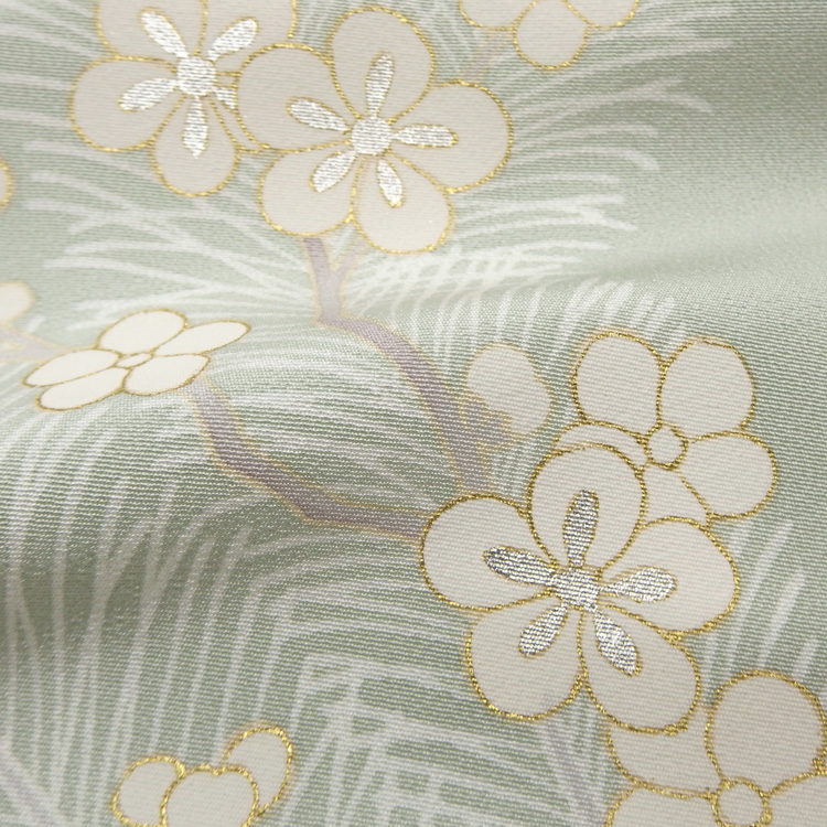 ＜お仕立て代込＞吉澤「橘と松」千成堂別注 友禅の付下げ 柳鼠（灰緑系） の画像