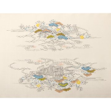 ＜お仕立て代込＞成謙 「四季花松垣 御所解」 千成堂別注 九寸名古屋帯 染め帯 夏帯〜単衣帯 生成色の画像
