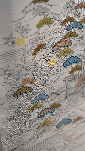＜お仕立て代込＞成謙 「四季花松垣 御所解」 千成堂別注 九寸名古屋帯 染め帯 夏帯〜単衣帯 生成色の画像