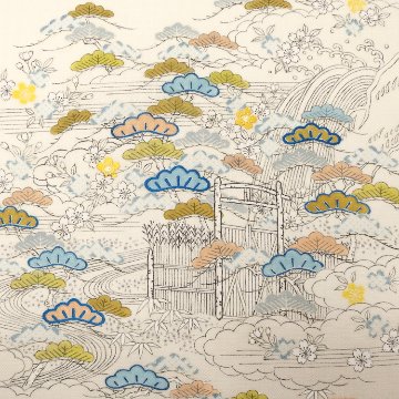 ＜お仕立て代込＞成謙 「四季花松垣 御所解」 千成堂別注 九寸名古屋帯 染め帯 夏帯〜単衣帯 生成色の画像