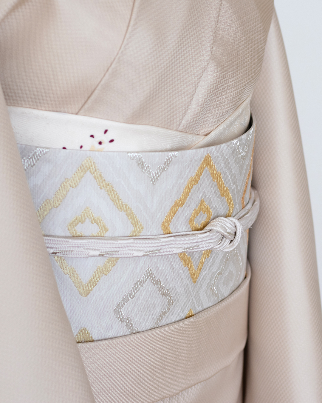 ＜お仕立て代込＞勝山さと子 「絹雲織市松 手織 一尺三分」 千成堂別注 着尺 白茶の画像