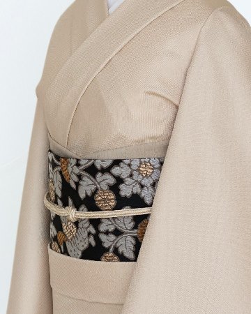 ＜お仕立て代込＞勝山さと子 「絹雲織市松 手織 一尺三分」 千成堂別注 着尺 白茶の画像