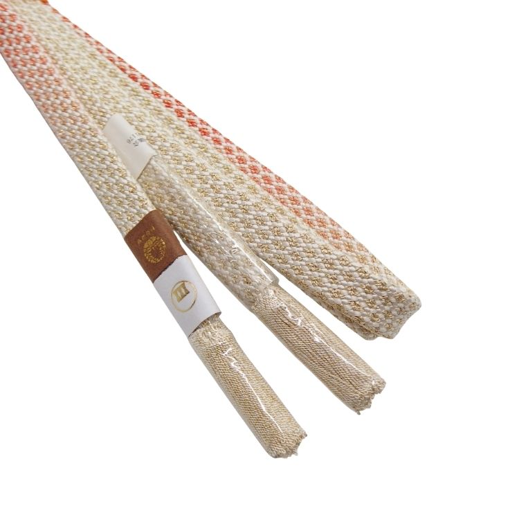 渡敬×四代 藤三郎紐 帯締め 東亀甲片ボカシ撚房 白から朱にぼかし・金糸＜即日発送可＞の画像