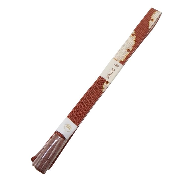 渡敬 帯締め 高麗片胴雪輪撚房 渋紙色（茶系）・金糸＜即日発送可＞の画像