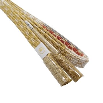渡敬 帯締め 貝ノ口亀甲段ぼかし 白よごし・灰赤茶・薄鼠・女郎花（緑みの灰黄）に金糸＜即日発送可＞の画像