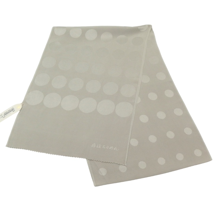 渡敬 帯揚げ ドット大小無地 丹後ちりめん 利休白茶（緑みの灰色系） ＜即日発送可＞の画像