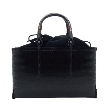 竹工芸家　高江雅人作　黒　網代バッグ　未使用 高江雅人(竹工房オンセ) 竹細工バッグ 「網代 2L低 黒×竹手 艶