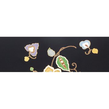 アトリエ品川 「唐花更紗（市松綾織地）」 九寸名古屋帯 染め帯 墨黒＜お仕立て代込＞の画像