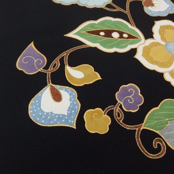 アトリエ品川 「唐花更紗（市松綾織地）」 九寸名古屋帯 染め帯 墨黒＜お仕立て代込＞の画像