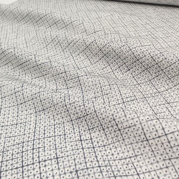 「染疋田小紋×楊柳（よろけ縞）」 着尺 白よごしに灰・墨色（グレー系）夏・単衣兼用＜お仕立て代込＞の画像