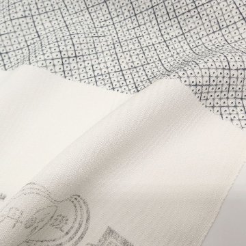 「染疋田小紋×楊柳（よろけ縞）」 着尺 白よごしに灰・墨色（グレー系）夏・単衣兼用＜お仕立て代込＞の画像