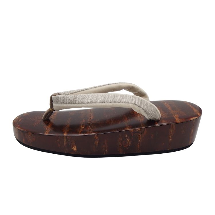 千成堂着物店 桜張の下駄×柳川千秋 「草木染・手織絣」 鼻緒 Lサイズ 舟形の画像