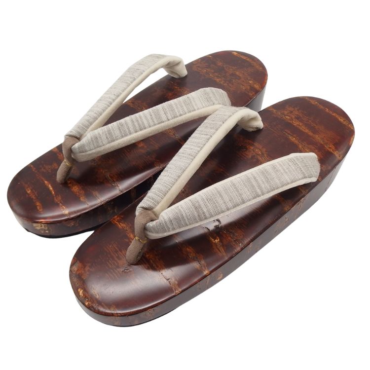 千成堂着物店 桜張の下駄×柳川千秋 「草木染・手織絣」 鼻緒 Lサイズ 舟形の画像