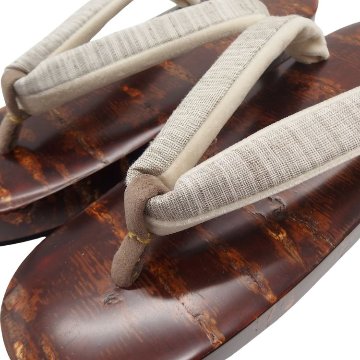 千成堂着物店 桜張の下駄×柳川千秋 「草木染・手織絣」 鼻緒 Lサイズ 舟形の画像