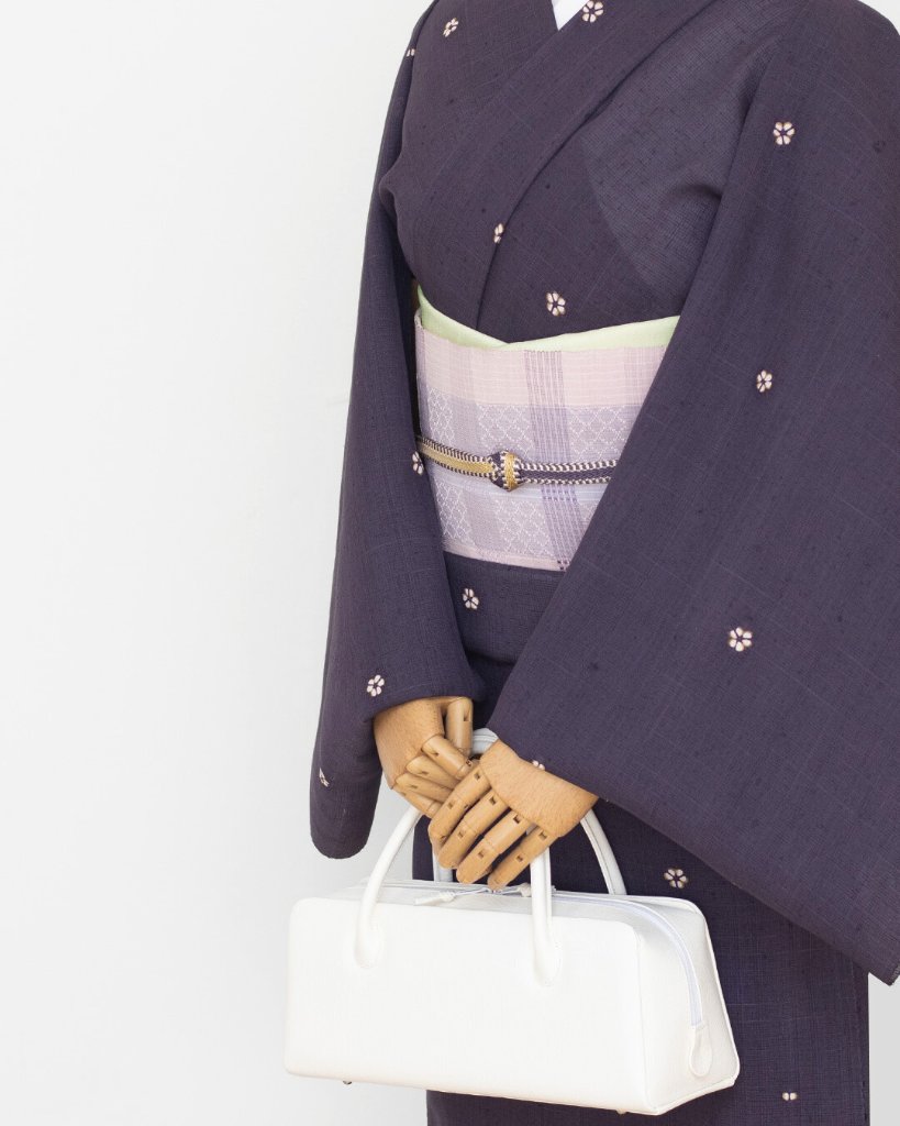 創柳庵（青柳）「草木染竹絞り×野々糸」 小紋着尺 濃紫鼠 夏・単衣兼用