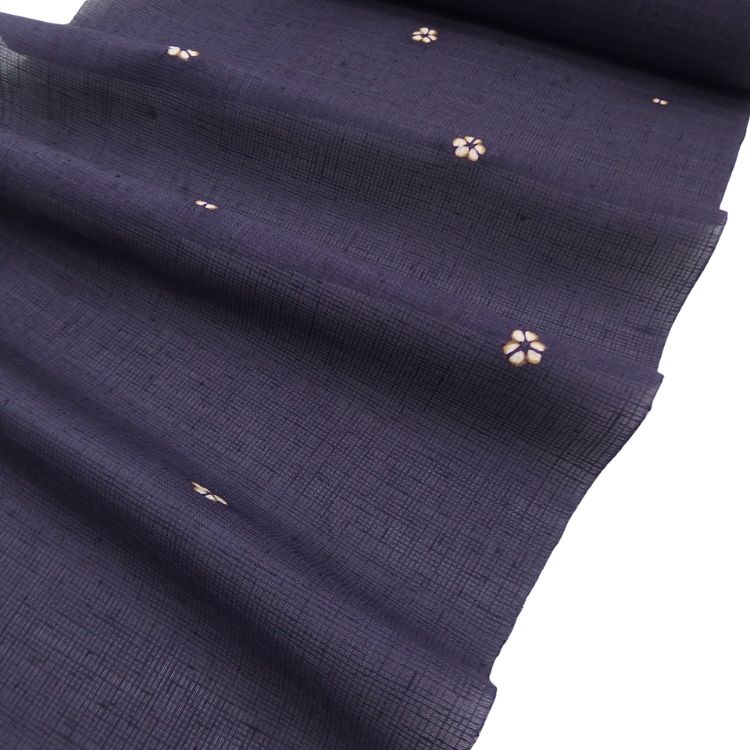 ＜お仕立て代込＞創柳庵（青柳）「草木染竹絞り×野々糸」 小紋着尺 濃紫鼠 夏・単衣兼用の画像