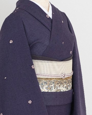 創柳庵（青柳）「草木染竹絞り×野々糸」 小紋着尺 濃紫鼠 夏・単衣兼用＜お仕立て代込＞の画像