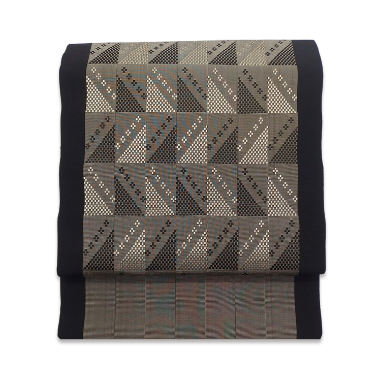 ＜お仕立て代込＞祝嶺恭子 「首里花織（首里グーシ花織）」 九寸名古屋帯 墨と焦茶の画像