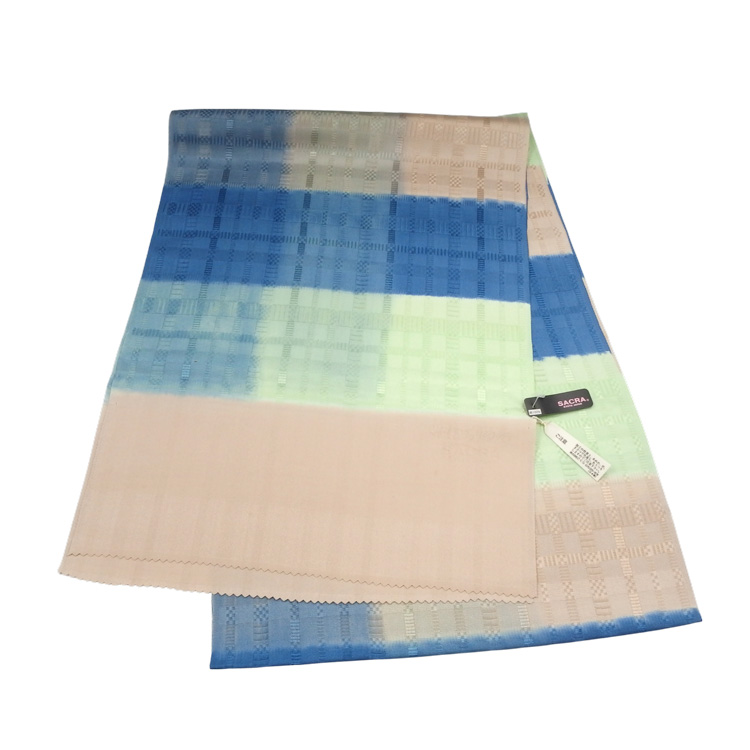 和小物さくら 帯揚げ 格子地紋三色ぼかし 紺碧と白緑と赤香＜即日発送可＞の画像