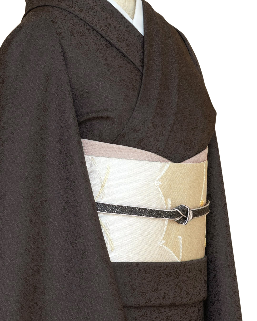 京都丹後の機屋×千成堂着物店 一点もの帯揚げ 「鱗×銀節糸」 薄灰桜色×銀＜即日発送可＞ の画像