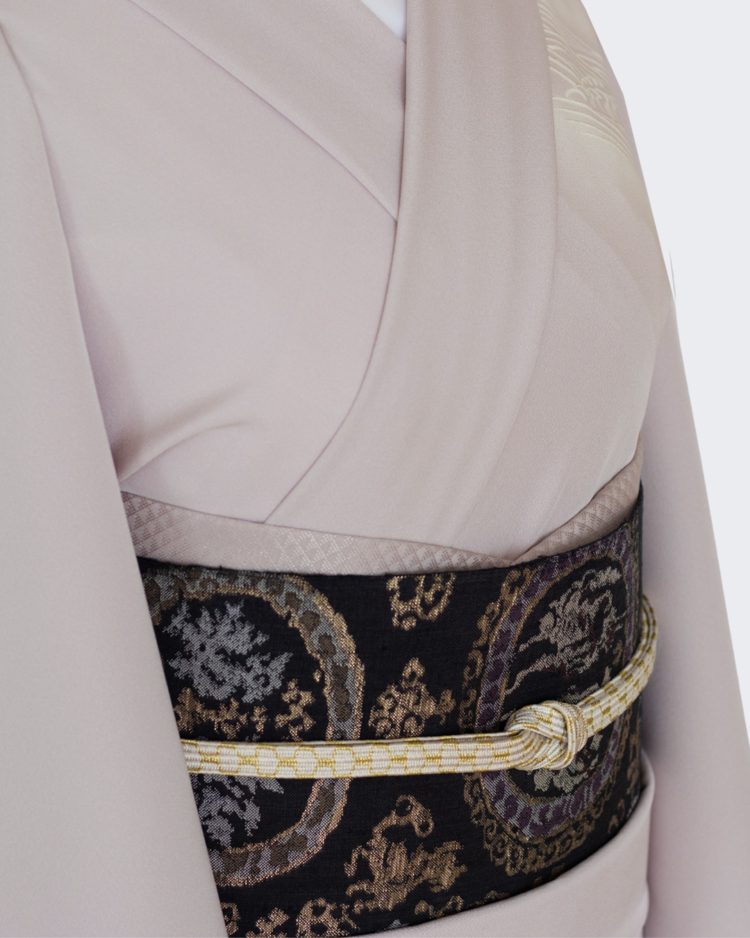 京都丹後の機屋×千成堂着物店 一点もの帯揚げ 「鱗×銀節糸」 薄灰桜色×銀＜即日発送可＞ の画像