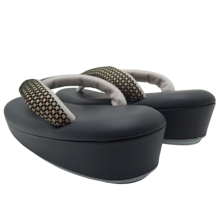 千成堂着物店 「総本革の洒落草履」 Lサイズ 墨色(濃い黒系のグレー)＜即日発送可＞の画像