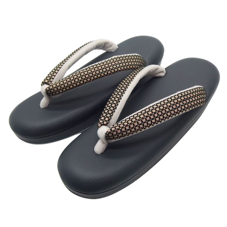 千成堂着物店 「総本革の洒落草履」 Lサイズ 墨色(濃い黒系のグレー)＜即日発送可＞の画像